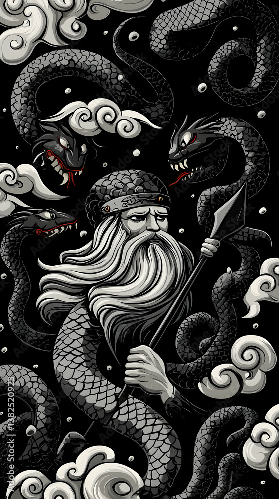 Elderly Warrior Confronts Mythical Dragons in a Dark Pixel Art Setting Elderly Warrior Confronts Mythical Dragons in a Dark Pixel Art Setting