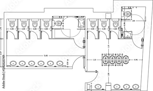 vector sketch illustration of public bathroom detail design with size scale