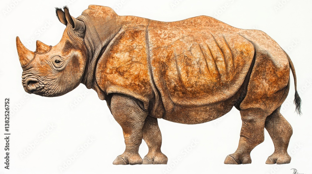 Obraz premium Realistic Illustration of a Rhinoceros Displaying Unique Textures