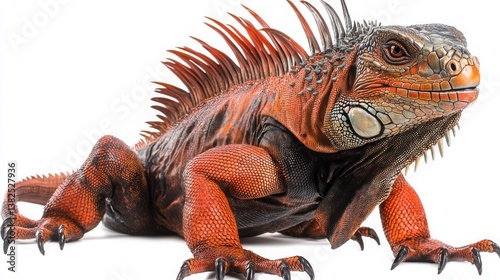 Vibrant Iguana with Spiny Skin Posing on White Background