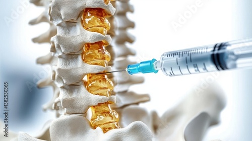 Injection Therapy for Spine Pain Relief with Syringe in Intervertebral Space Close-up Medical Illustration