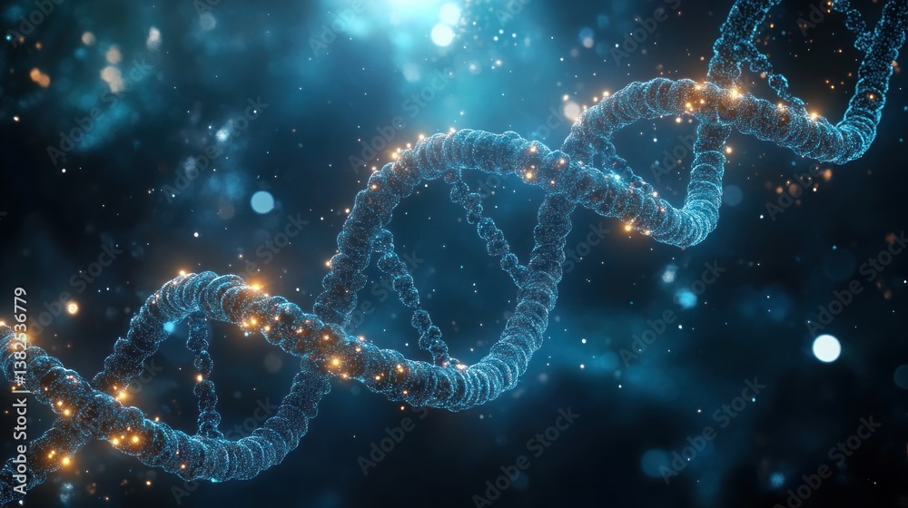 3D Render of Bioluminescent DNA Helix Strands on Teal Background in Surreal Scientific Illustration 3D Render of Bioluminescent DNA Helix Strands on Teal Background in Surreal Scientific Illustration