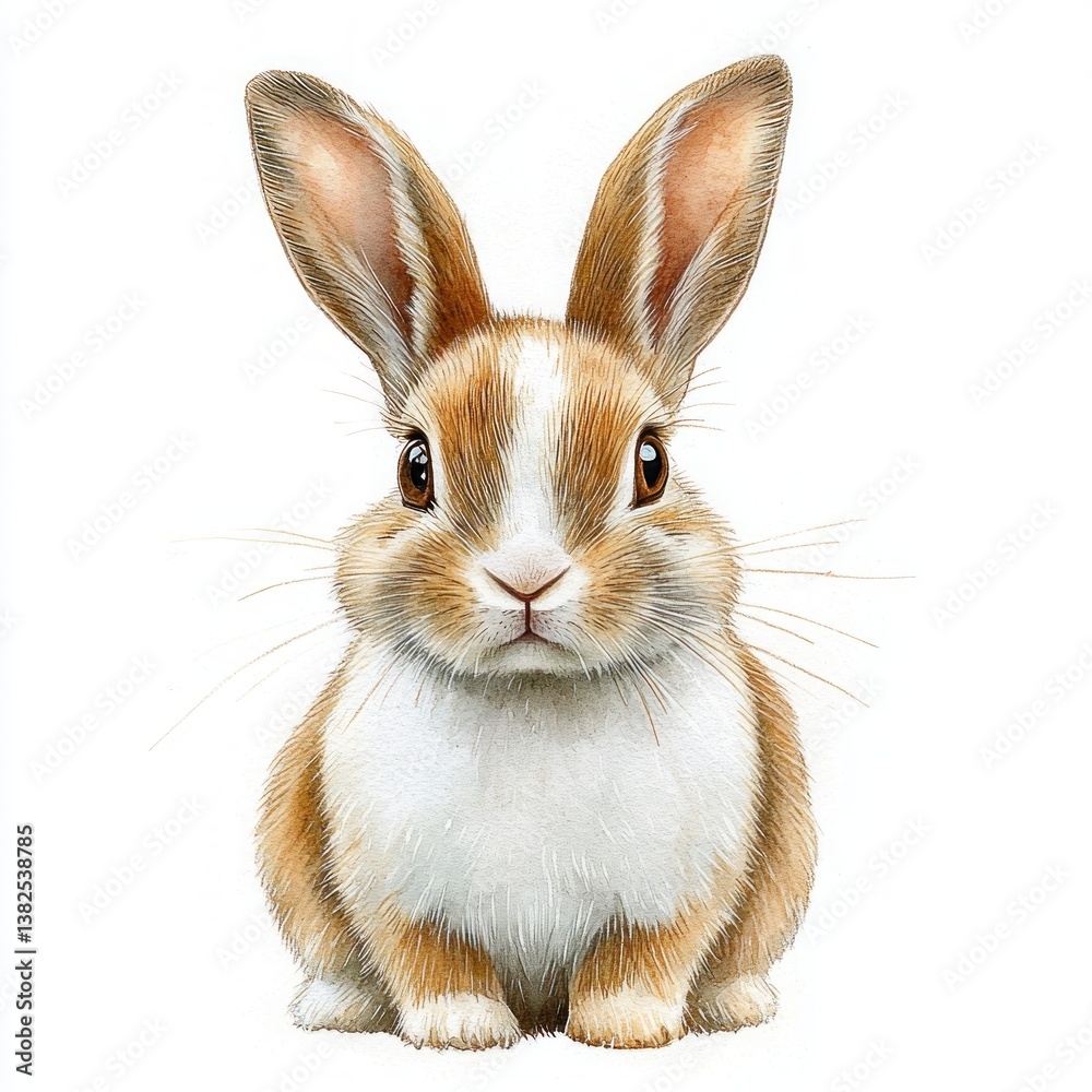 Obraz premium Brown and White Cute Rabbit Watercolor Illustration Adorable Bunny on White Background