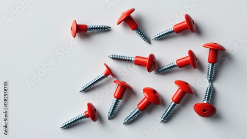 Long self-tapping iron screw, macro close-up on a white background, banner format.