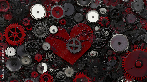 Red Heart Amidst Black And Red Gears Abstract Background