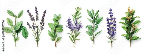 Aromatic Herbs Watercolor Collection Sage Thyme Lavender Juniper Eucalyptus Lemongrass Herbal Tea