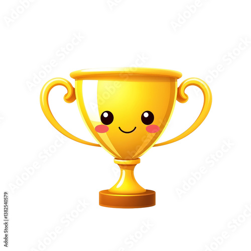 glossy golden trophy icon with dual handles, cute and adorable, transparent PNG background