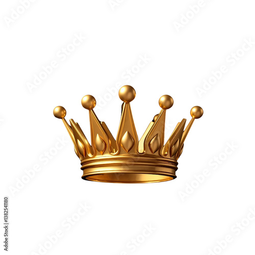 3D glossy gold crown icon, transparent PNG background