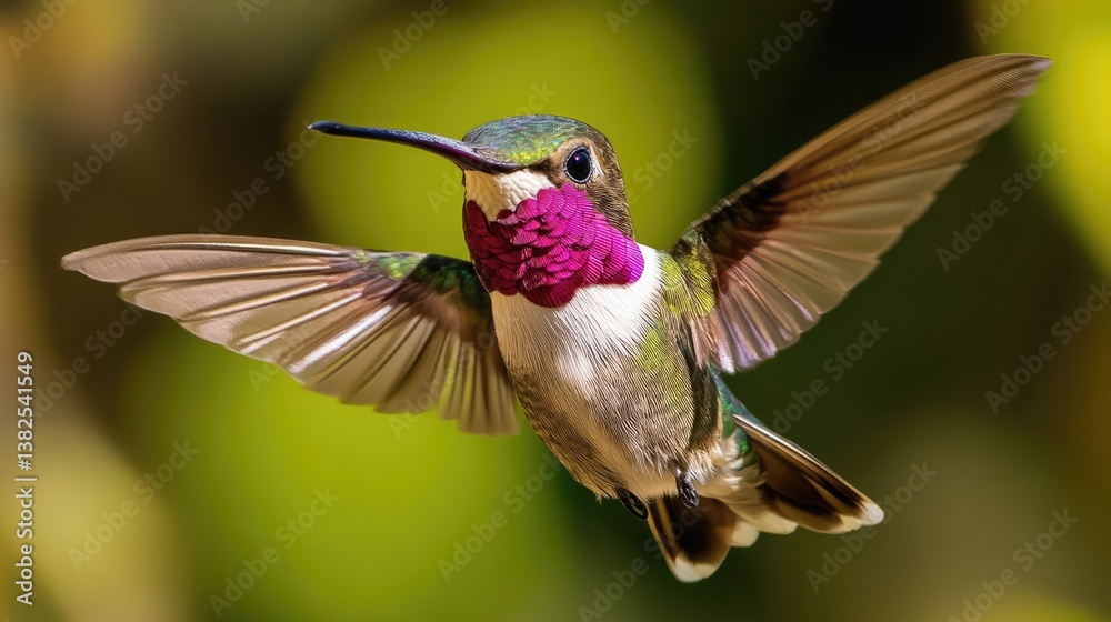 Fototapeta premium Male Calliope Hummingbird: Tiny, Colorful Jewel with Iridescent Plumage