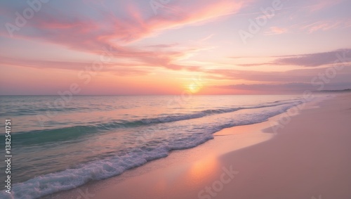 Fototapeta Naklejka Na Ścianę i Meble -  Closeup of a peaceful sea sand beach. Stunning nature landscape. Inspiring tropical beach seascape with wave horizon.