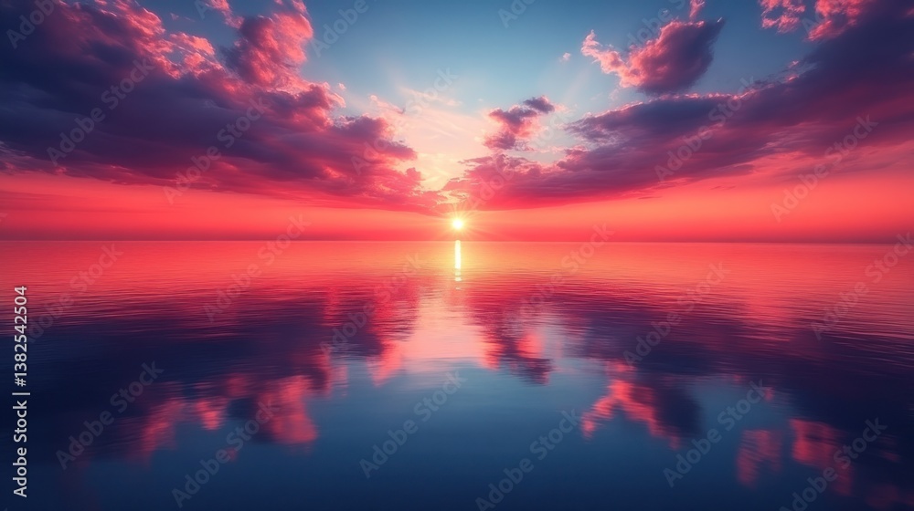 Fototapeta premium Sunset reflection on calm ocean, dramatic clouds
