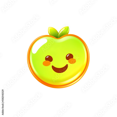 apple 3D glossy healthy meal icon, cute and adorable, transparent PNG background
