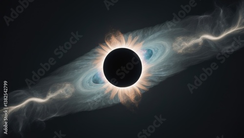 The Baily's beads effect and Diamond Ring effect during a Total Solar Eclipse, stunning view of the Sun obscured by the Moon during totality phase as the final sunbeams illuminate the Moon's craters.