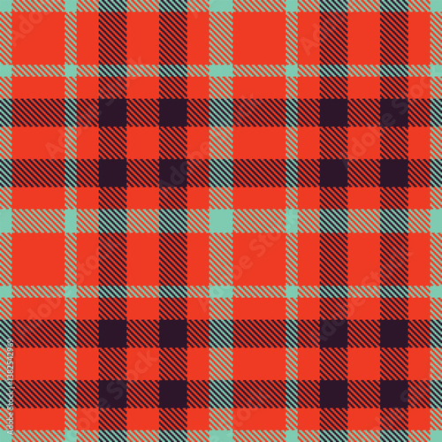Autumn red orange Tartan patterns fabric texture. Elegant Cool light aquamarine Seamless Tartan