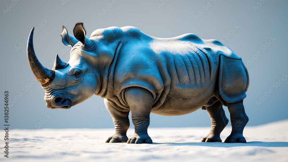 Fototapeta premium Rhino in side view on a white background, isolated.