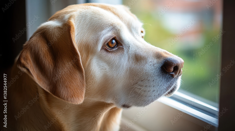 A thoughtful dog gazes out a window, reflecting a moment of calm and curiosity. A thoughtful dog gazes out a window, reflecting a moment of calm and curiosity.