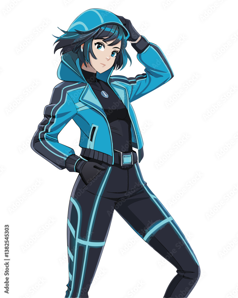 Create a bold vector illustration of a stylish anime girl with vibrant, dynamic lines and striking colors. Focus on impactful line art. Create a bold vector illustration of a stylish anime girl with vibrant, dynamic lines and striking colors. Focus on impactful line art.
