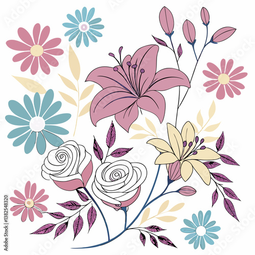 Seamless perfect pattern with small flower motifs in various shades