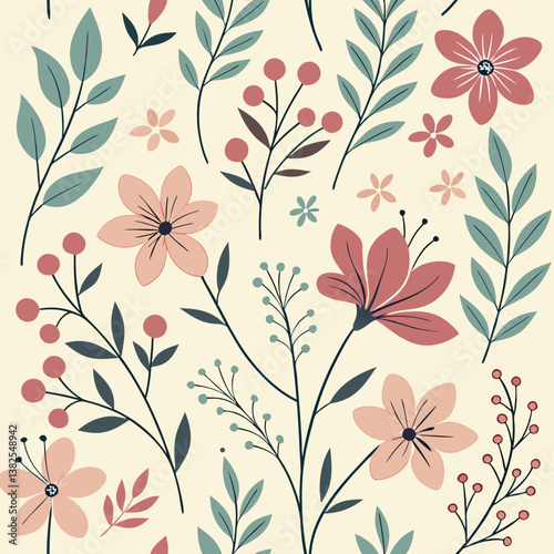 Seamless perfect pattern with small flower motifs in various shades