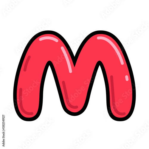 Cartoon letter M vector illustration, red alphabet m typographic design, capital letter M clip art