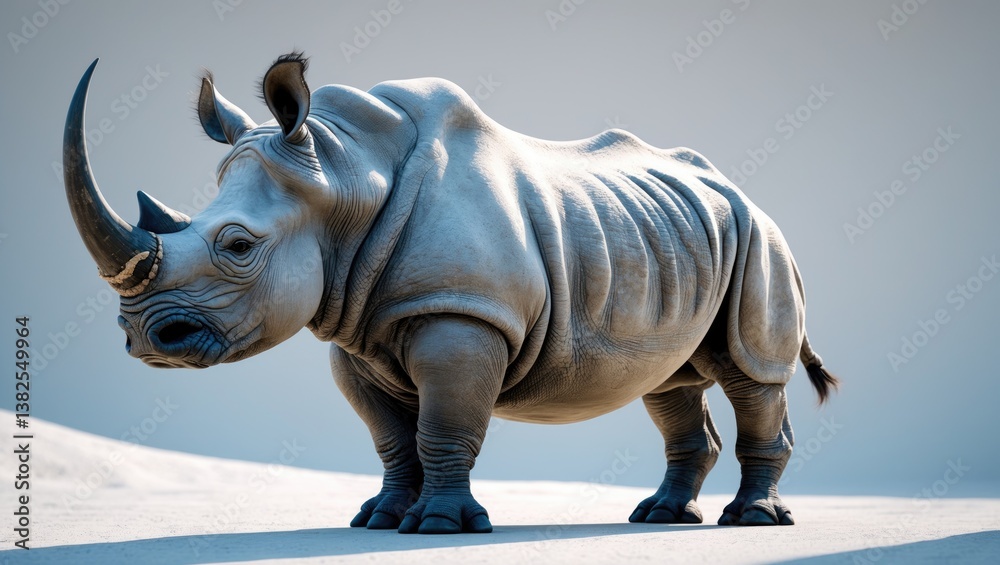 Fototapeta premium Rhino depicted in side view against a white background.