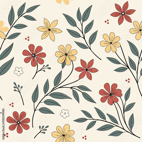 Seamless perfect pattern with small flower motifs in various shades