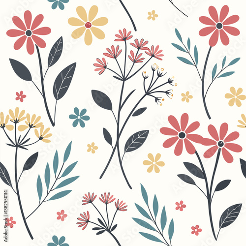 Seamless perfect pattern with small flower motifs in various shades