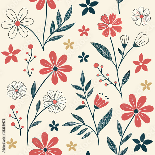 Seamless perfect pattern with small flower motifs in various shades