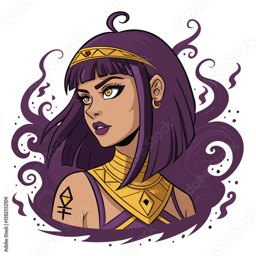 Create a vector illustration of a cursed anime woman with bold, striking lines and a dark, edgy aesthetic.  Focus on intense expression and dynamic pose.