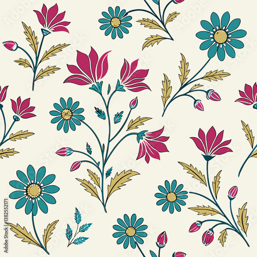 Seamless perfect pattern with small flower motifs in various shades