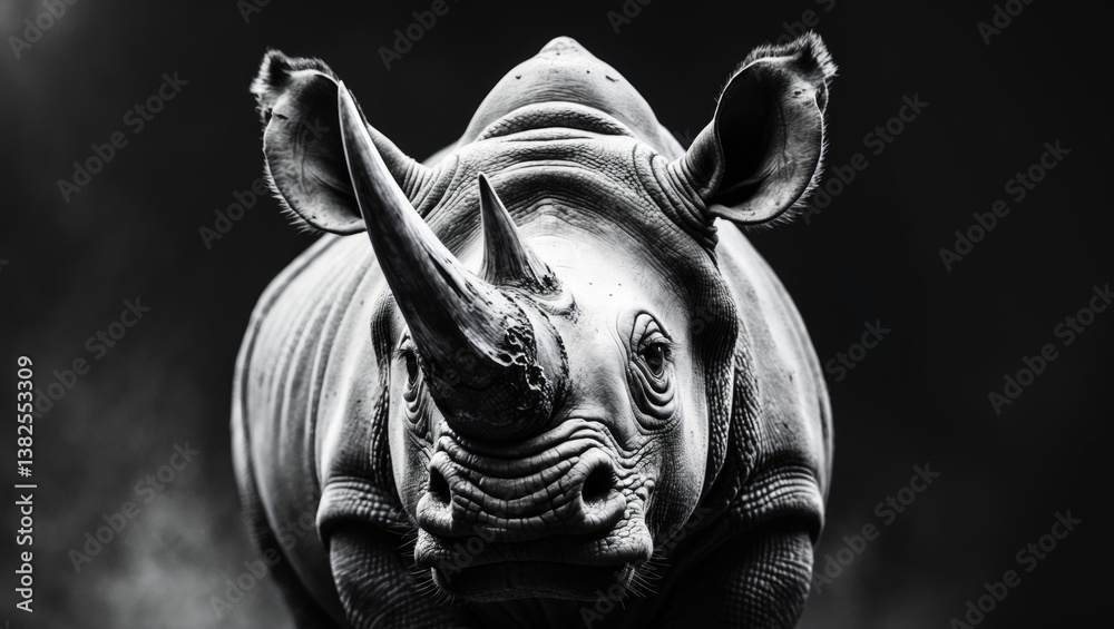 Rhino in monochrome close-up. Rhino in monochrome close-up.