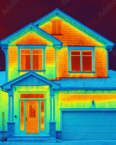 Thermal Imaging of Residential House Showing Heat Distribution and Insulation Quality