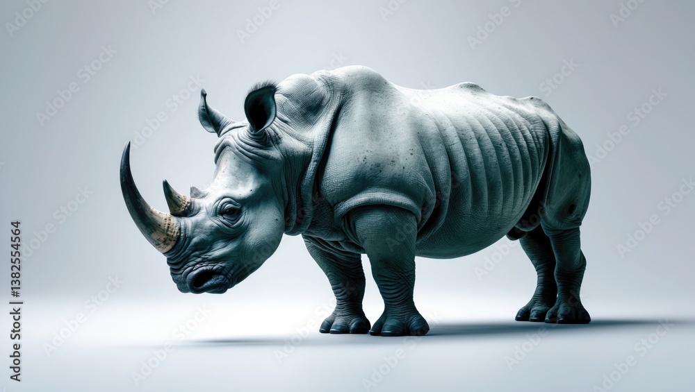 Fototapeta premium Rhinoceros set against a white backdrop