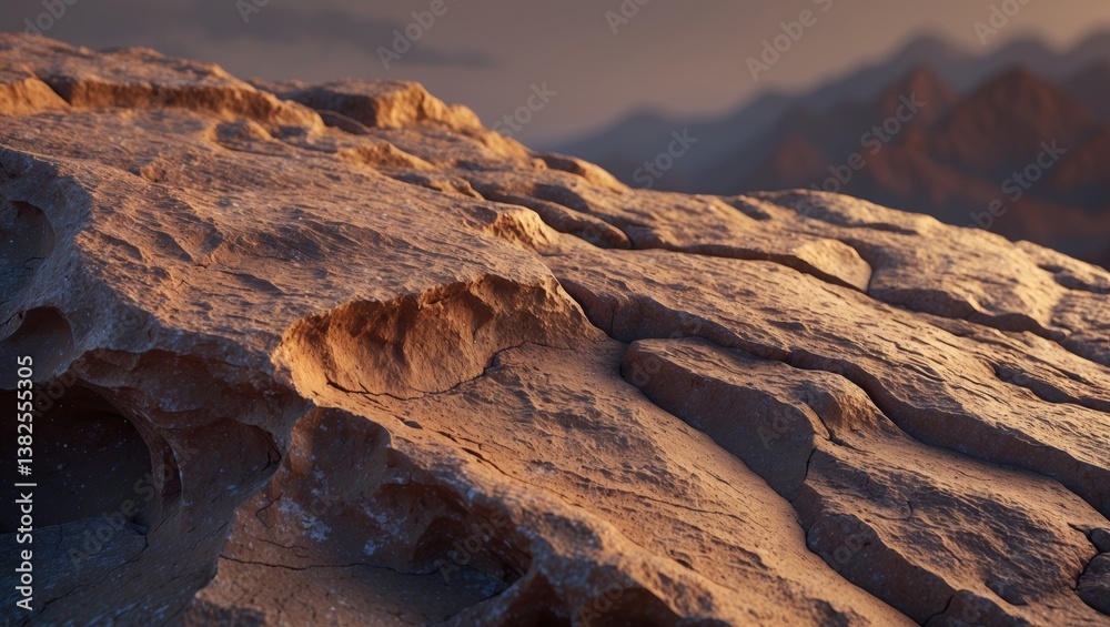 Obraz premium Red-brown stone backdrop featuring space for design. Texture of the rock surface. Cracked, crumbled, crushed. Rough. Close-up. Banner. Wide. Long. Panoramic.