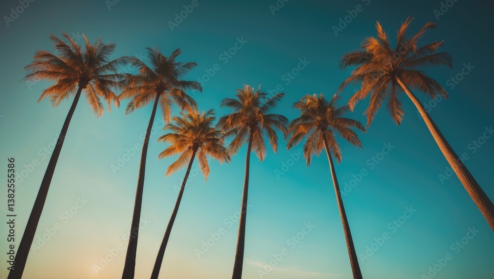 Fototapeta premium Retro Vintage Style Image Featuring Diagonal Palm Trees