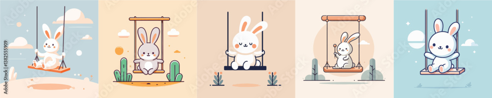 Fototapeta premium cute rabbit vector playing swing
