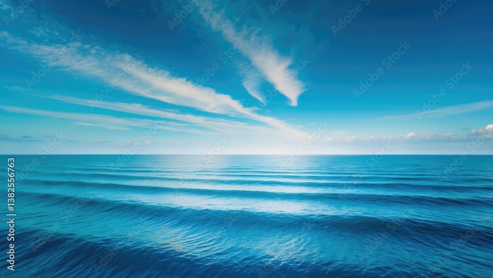 Obraz premium Stunning nature landscape with a bright blue sky featuring white clouds, set against gentle ocean waves.