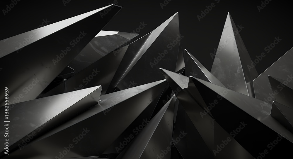 Abstract Dark Grey Metal Geometric Shapes Sharp Triangles D Render Abstract Dark Grey Metal Geometric Shapes Sharp Triangles D Render