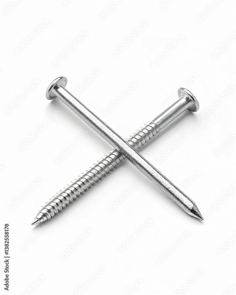 Two Steel Nails Resting Crossed with Shiny Finish for Construction and Home Improvement Two Steel Nails Resting Crossed with Shiny Finish for Construction and Home Improvement