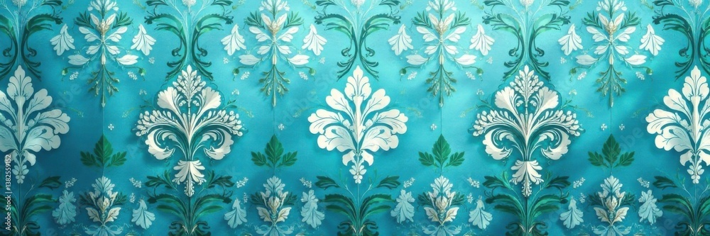 custom made wallpaper toronto digitalDamask wallpaper with floral and leaf motifs in shades of blue and green, patterns, wall decor, blue
