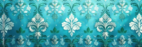 Wallpaper Mural Damask wallpaper with floral and leaf motifs in shades of blue and green, patterns, wall decor, blue Torontodigital.ca