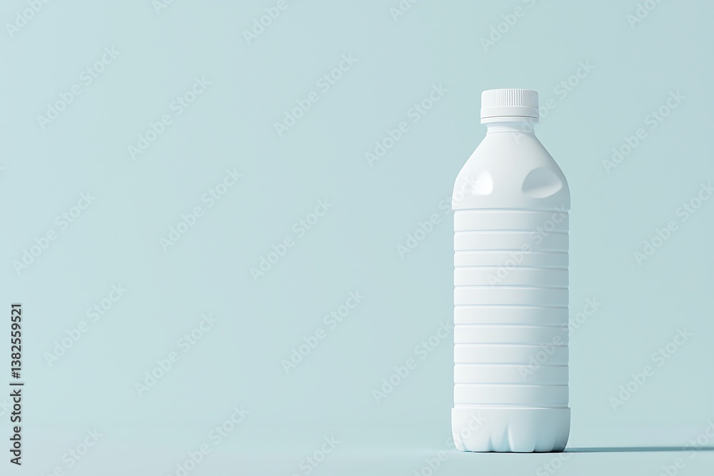 A minimalist image of a white plastic water bottle against a soft blue background, emphasizing simplicity and hydration.
