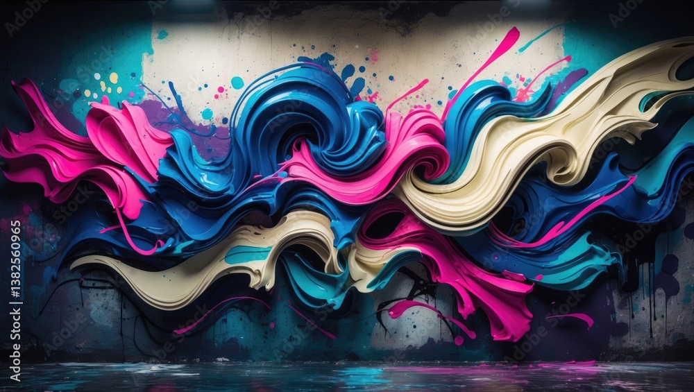 Fototapeta premium Closeup of vibrant urban wall texture. Contemporary pattern for wallpaper design. Innovative modern background for advertising mockups. Grunge chaotic street style backdrop.