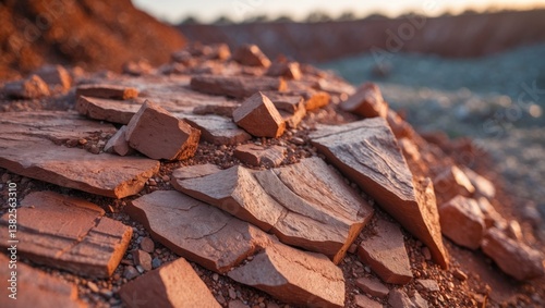 Bauxite mine, naturally weathered bauxite sedimentary rock on the surface. photo
