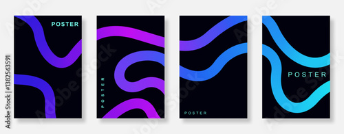 Abstract gradient line wave poster background set. Minimalist design book cover template. Suitable for social media, flyer, ads, music, brochure and banner