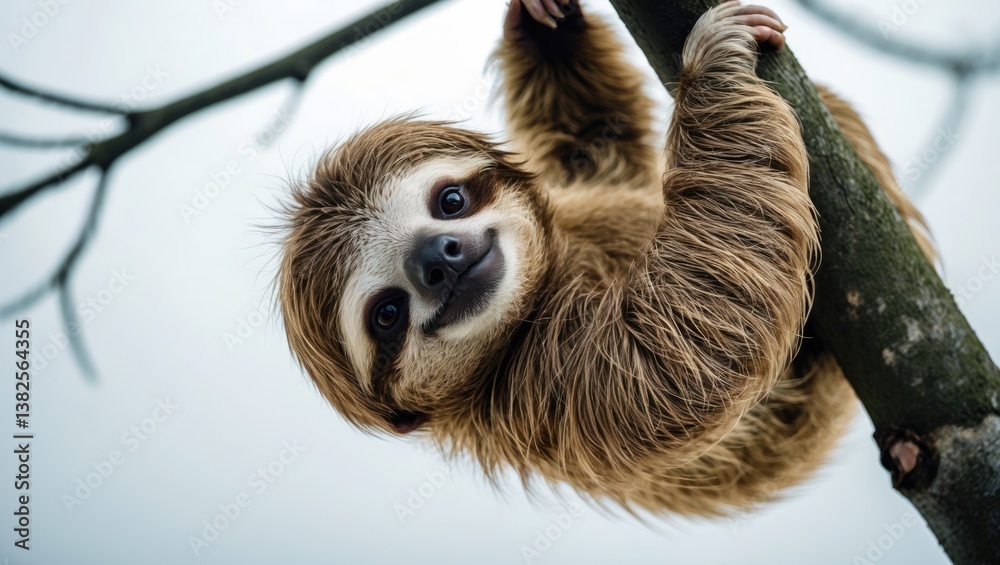 Fototapeta premium Baby Two-toed sloth (4 months) - Choloepus didactylus against a white backdrop