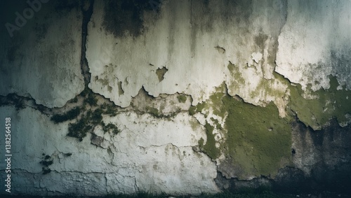 Green moss and rain marks on wall