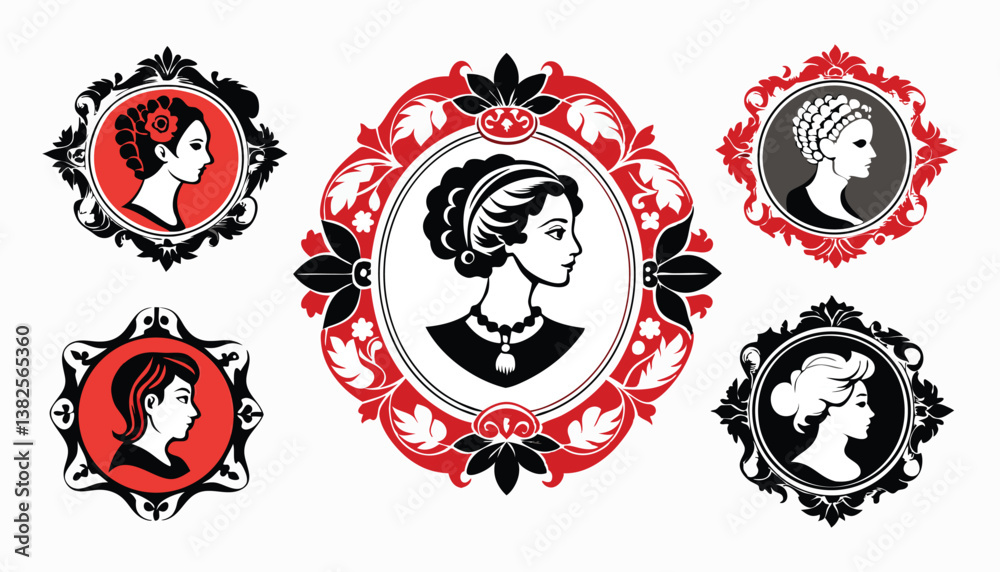 Fototapeta premium Collection of stylish girl avatars with different hairstyles
