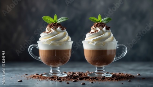 Cold coffee drink with espresso and vanilla ice cream. Delicious refreshing summer beverage served in a glass.