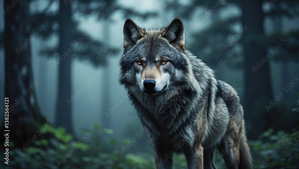 Gray wolf, commonly referred to as the timber wolf, standing alone in the forest. Gray wolf, commonly referred to as the timber wolf, standing alone in the forest.
